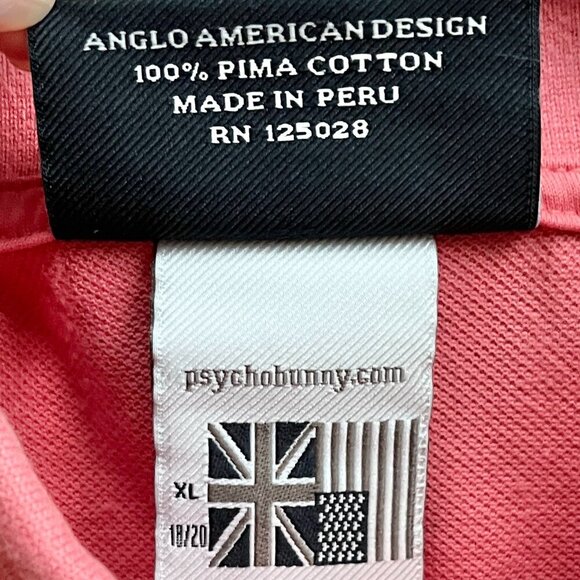 Psycho Bunny Kids Size XL Pima Cotton Polo Shirt Pink Anglo American Logo - Picture 3 of 6